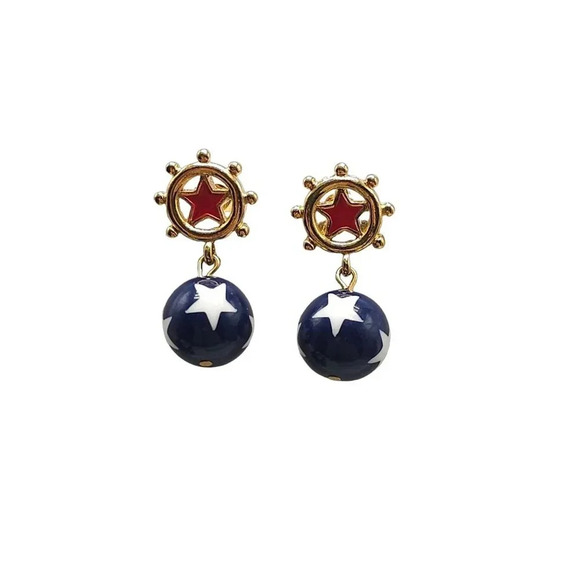 Avon Star Spangle Dangle Nautical Dangle 1993 Patriotic Pierced Earrings - Picture 1 of 5